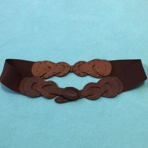 Brown leather and elastic fashion belt
